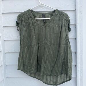 Anthropologie Forest Green Blouse with Tassels and Gold Shimmer ⭐️